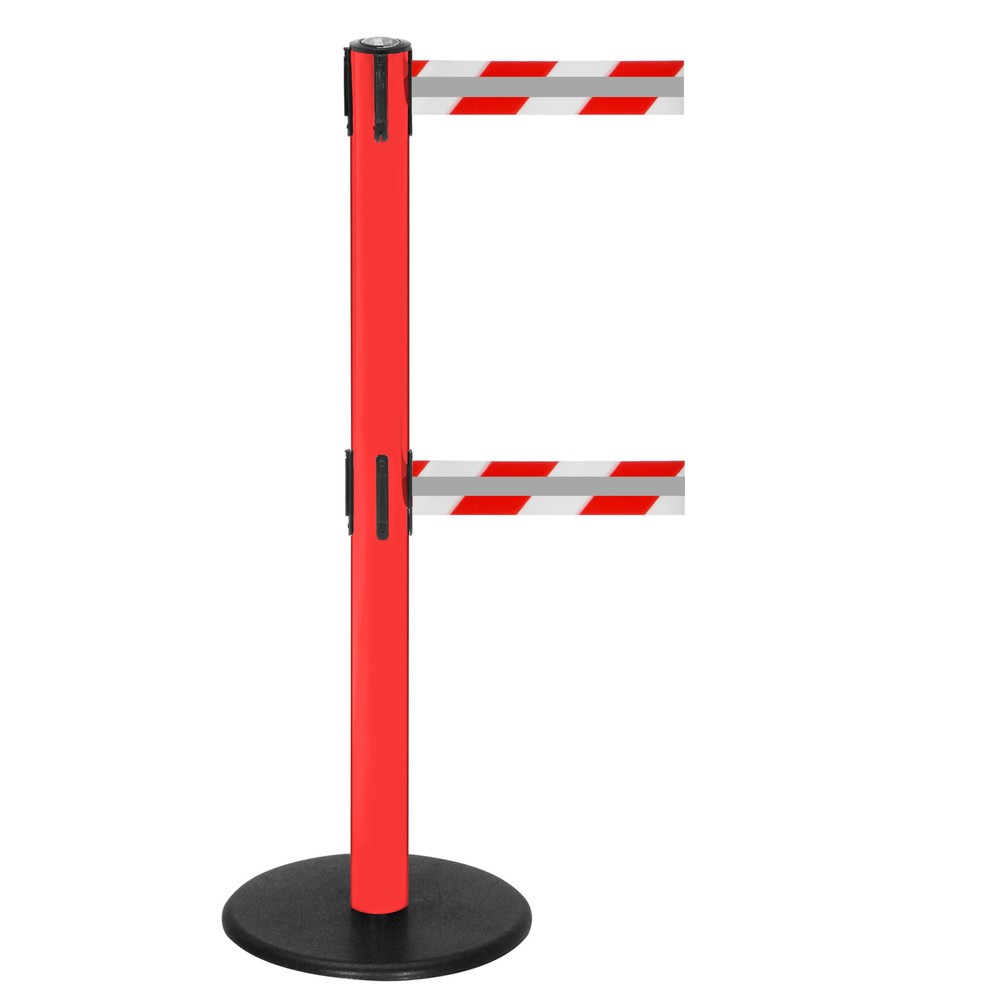 Número de imagen del producto 1: Poste para acordonar doble con cinta GLA 95-D REFLECTO, de RS-GUIDESYSTEMS®, longitud 2,3 m, anchura 50 mm, Poste rojo, cinta roja/blanca