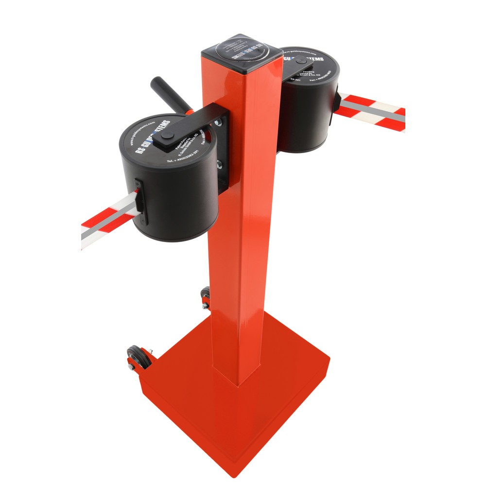 Número de imagen del producto 3: Poste para acordonar con cinta GLA 2000-D REFLECTO, de RS-GUIDESYSTEMS®, longitud 2x 18 m, anchura 50 mm, Poste rojo, cinta negra/amarilla