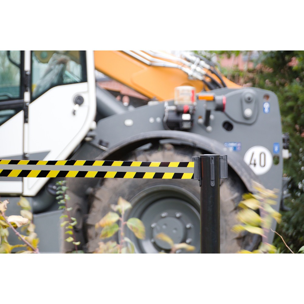 Número de imagen del producto 3: Poste para acordonar con cinta GLA 25-J REFLECTO, de RS-GUIDESYSTEMS®, longitud 3,5 m, anchura 50 mm, Poste negro, cinta negra/amarilla