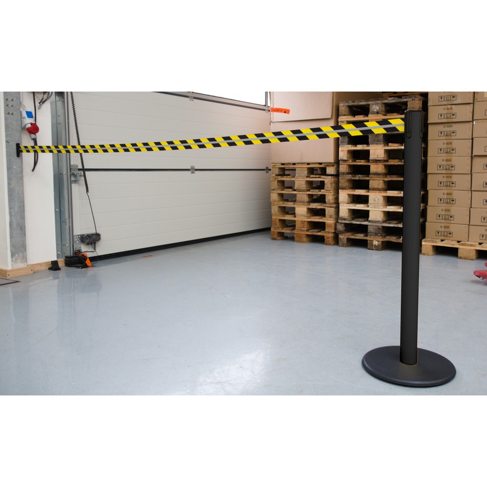 Número de imagen del producto 3: Poste para acordonar con cinta GLA 28-J REFLECTO, de RS-GUIDESYSTEMS®, longitud 2,3 m, anchura 50 mm, Poste negro, cinta negra/amarilla