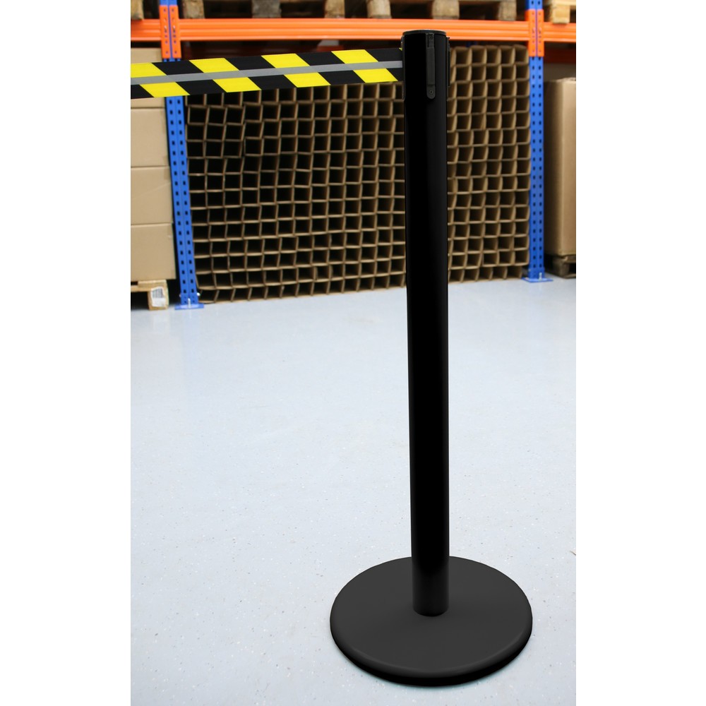 Número de imagen del producto 3: Poste para acordonar con cinta GLA 45-J REFLECTO, de RS-GUIDESYSTEMS®, longitud 2,3 m, anchura 50 mm, Poste negro, cinta negra/amarilla