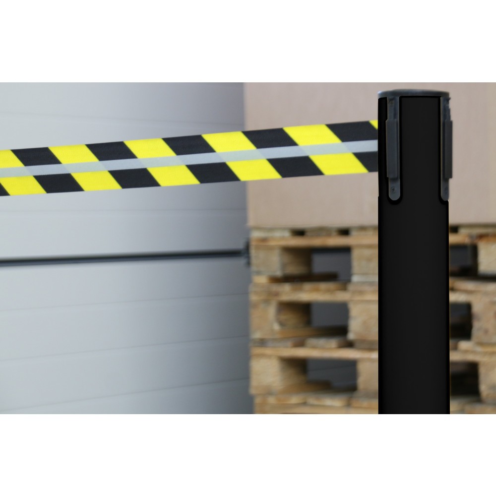 Número de imagen del producto 4: Poste para acordonar con cinta GLA 45-J REFLECTO, de RS-GUIDESYSTEMS®, longitud 2,3 m, anchura 50 mm, Poste negro, cinta negra/amarilla