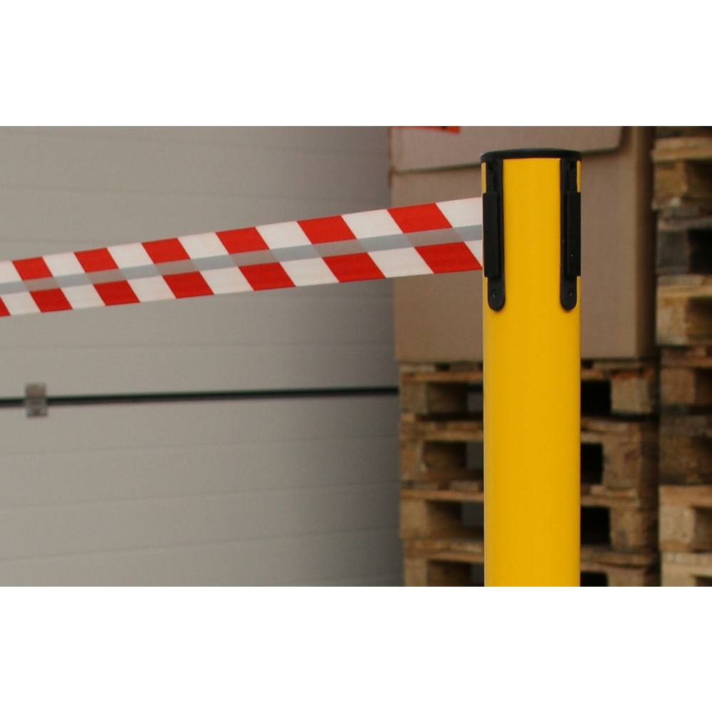 Número de imagen del producto 4: Poste para acordonar con cinta GLA 45-E REFLECTO, de RS-GUIDESYSTEMS®, longitud 2,3 m, anchura 50 mm, Poste amarillo, cinta roja/blanca
