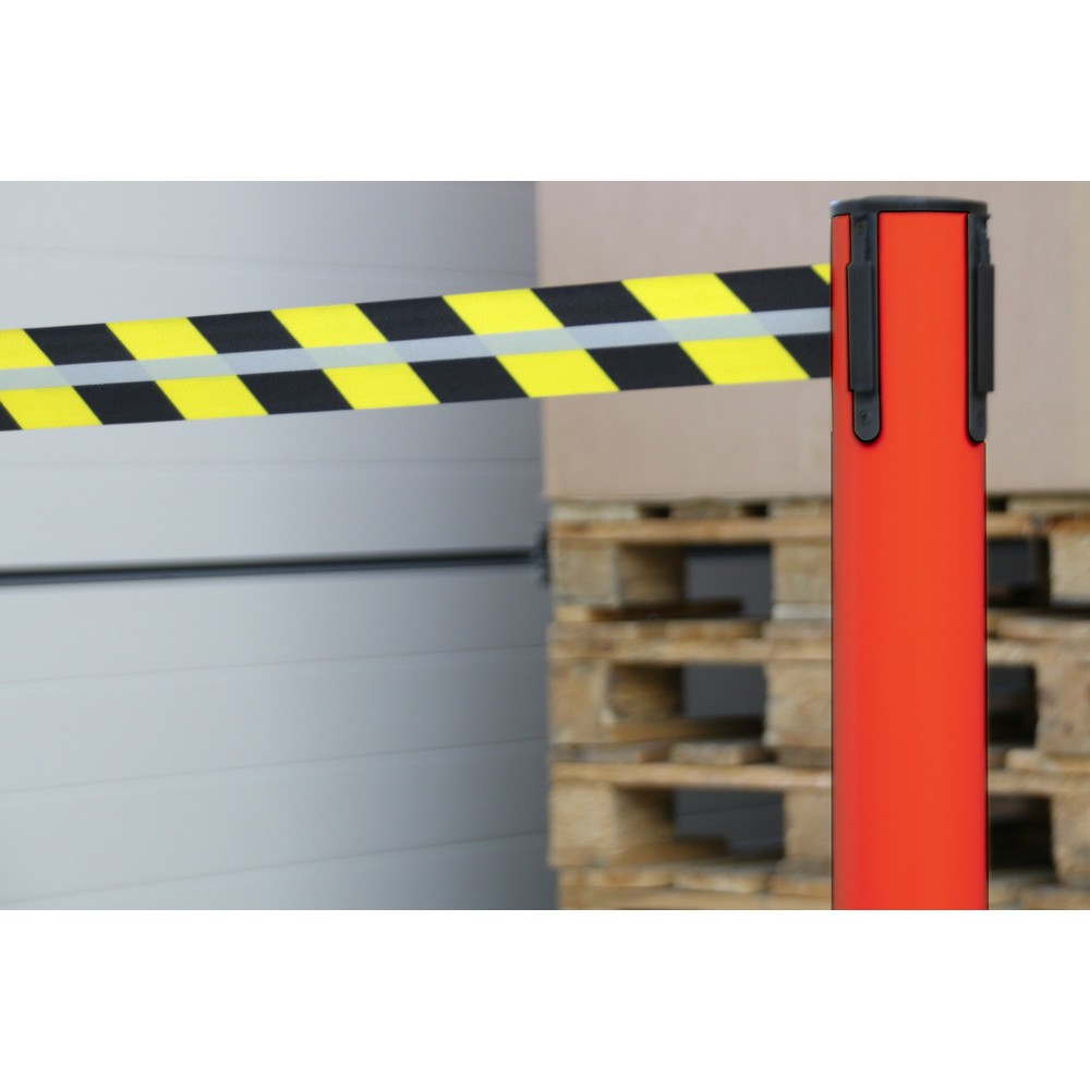 Número de imagen del producto 3: Poste para acordonar con cinta GLA 45-D REFLECTO, de RS-GUIDESYSTEMS®, longitud 3,5 m, anchura 50 mm, Poste rojo, cinta negra/amarilla