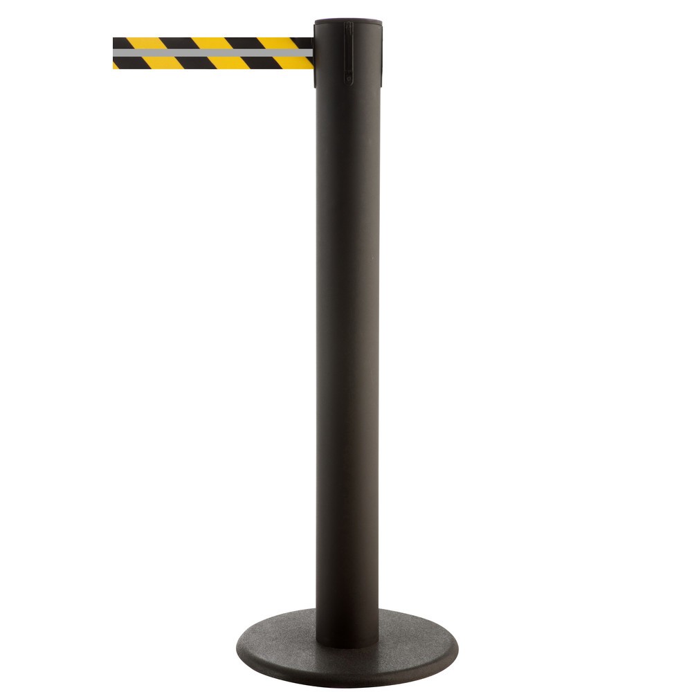Número de imagen del producto 1: Poste para acordonar con cinta GLA 85-J REFLECTO, de RS-GUIDESYSTEMS®, longitud 7 m, anchura 50 mm, Poste negro, cinta negra/amarilla
