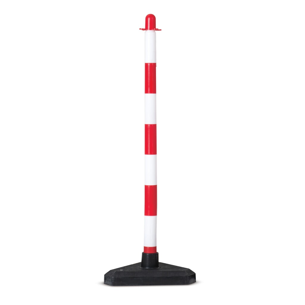 Imagen del producto: Poste para cadenas, unitario, base de plástico (triangular), rojo/blanco