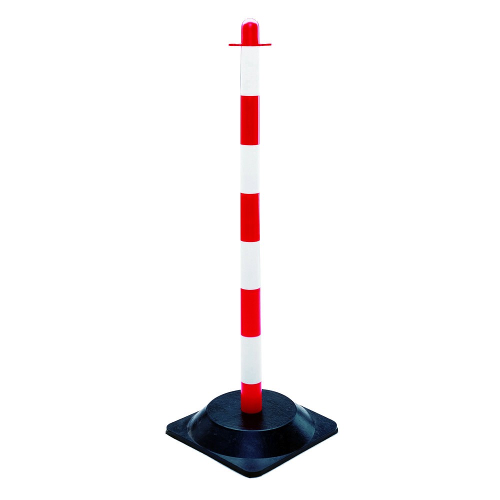 Imagen del producto: Poste para cadenas, unitario, base de goma dura (cuadrada), rojo/blanco