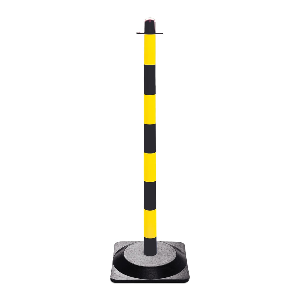 Poste para cadenas, unitario, base de goma dura (cuadrada), negro/amarillo Imagen del producto: Poste para cadenas, unitario, base de goma dura (cuadrada), negro/amarillo