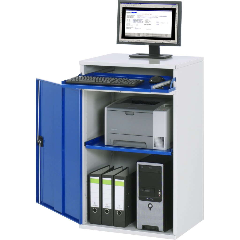 Armario para ordenador RAU, H x A x F 1.060 x 650 x 520 mm, con 1 puerta batiente y bandeja extraíble para el teclado Número de imagen del producto 1: Armario para ordenador RAU, H x A x F 1.060 x 650 x 520 mm, con 1 puerta batiente y bandeja extraíble para el teclado