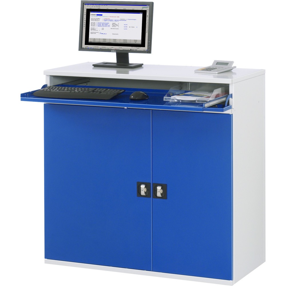 Número de imagen del producto 2: Armario para ordenador RAU, H x A x F 1.060 x 1.100 x 520 mm, con 2 puertas batientes, bandeja extraíble para el teclado y ruedas