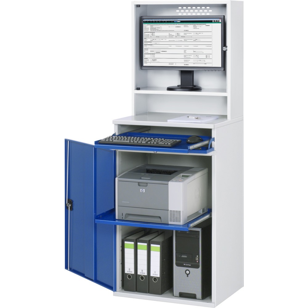 Número de imagen del producto 1: Armario para ordenador RAU, H x A x F 1.770 x 650 x 520 mm, con 1 puerta batiente, bandeja extraíble para el teclado y alojamiento para el monitor