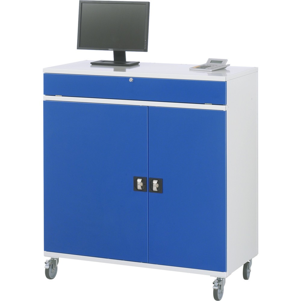 Número de imagen del producto 3: Armario para ordenador RAU, H x A x F 1.185 x 1.100 x 520 mm, con 2 puertas batientes, bandeja extraíble para el teclado y ruedas