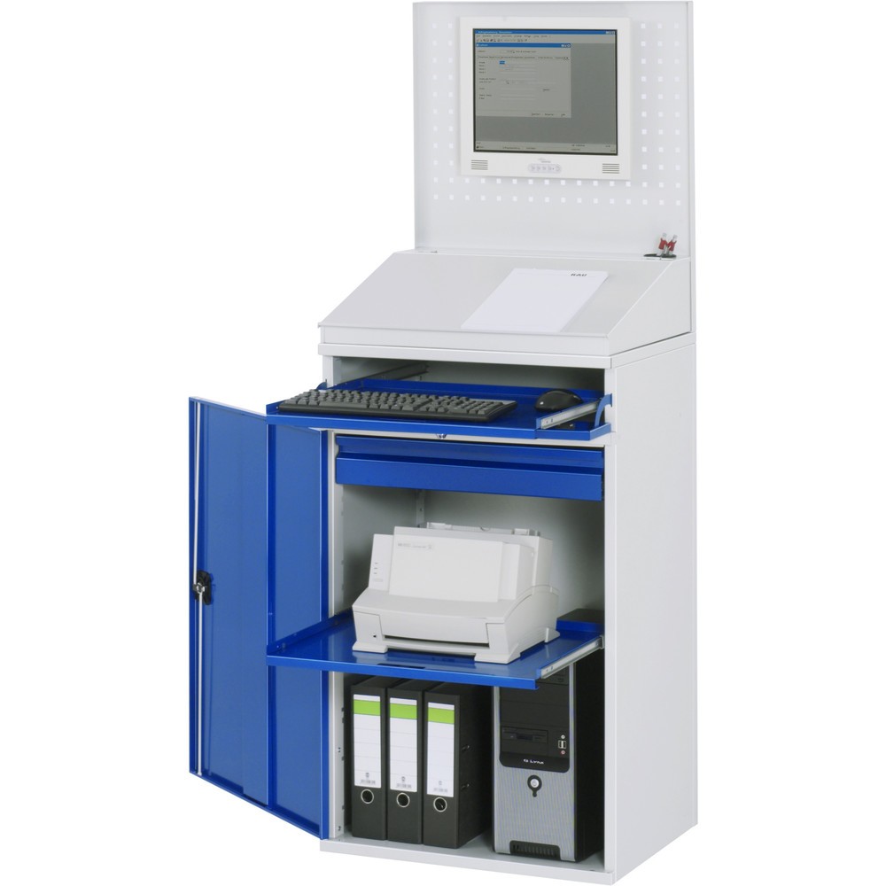 Número de imagen del producto 1: Armario para ordenador RAU, H x A x F 1.770 x 650 x 520 mm, con 1 puerta batiente y bandeja extraíble para el teclado