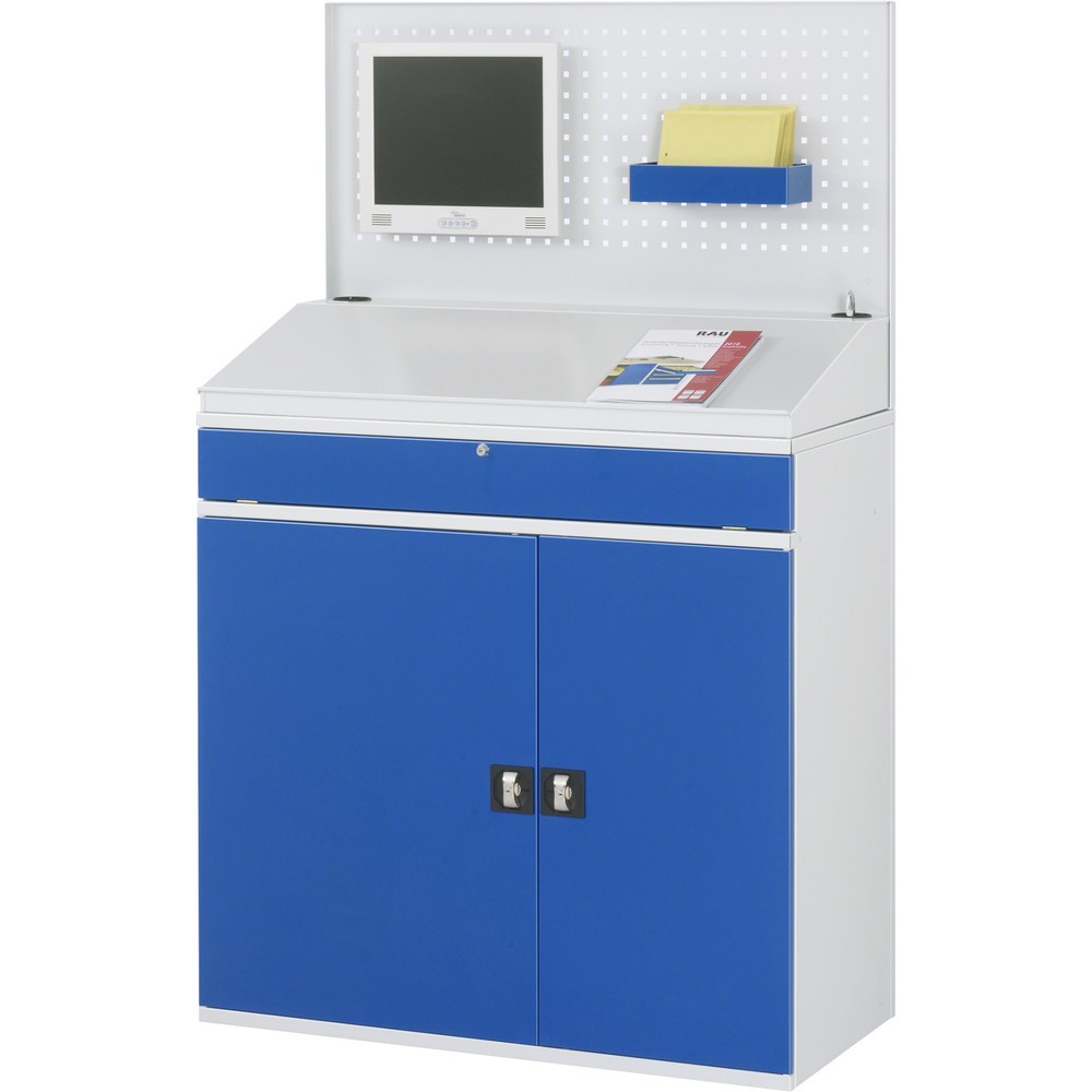 Número de imagen del producto 2: Armario para ordenador RAU, H x A x F 1.770 x 1.100 x 520 mm, con 2 puertas batientes, bandeja extraíble para el teclado, 1 cajón y ruedas