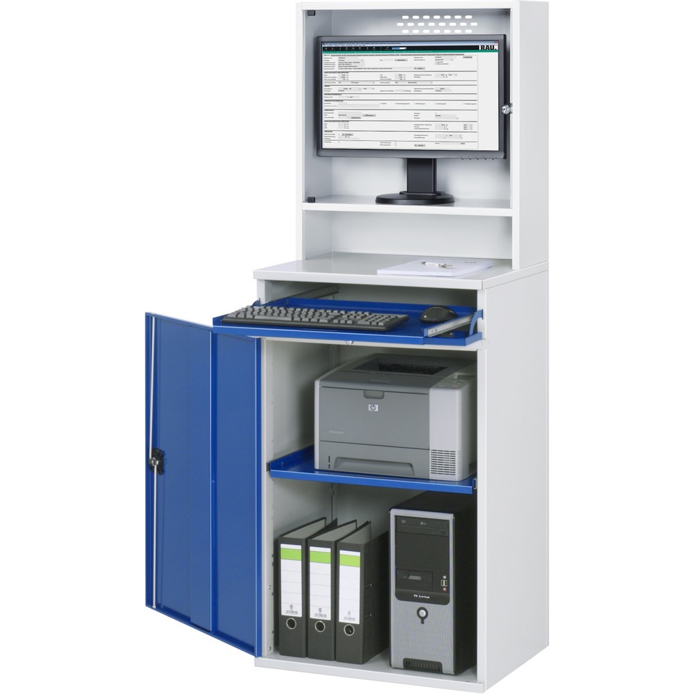 Número de imagen del producto 3: Armario para ordenador RAU, H x A x F 1.770 x 650 x 520 mm, con 1 puerta batiente, bandeja extraíble para el teclado y alojamiento para el monitor