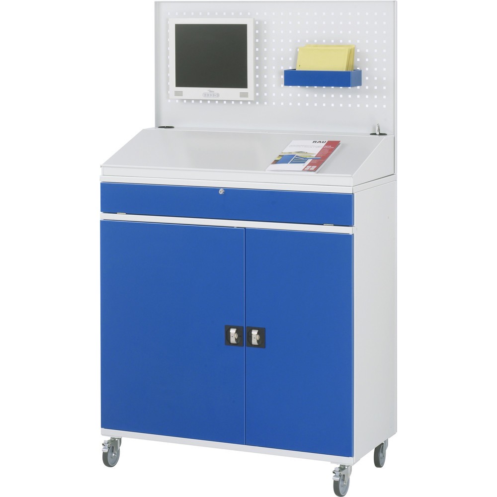 Número de imagen del producto 2: Armario para ordenador RAU, H x A x F 1.895 x 1.100 x 520 mm, con 2 puertas batientes, bandeja extraíble para el teclado, 1 cajón y ruedas