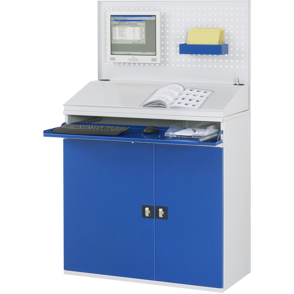 Número de imagen del producto 3: Armario para ordenador RAU, H x A x F 1.770 x 1.100 x 520 mm, con 2 puertas batientes, bandeja extraíble para el teclado, 1 cajón y ruedas