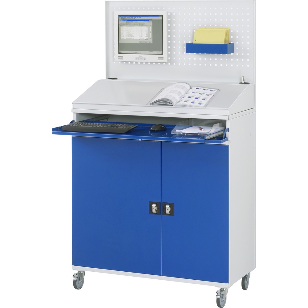 Número de imagen del producto 3: Armario para ordenador RAU, H x A x F 1.895 x 1.100 x 520 mm, con 2 puertas batientes, bandeja extraíble para el teclado, 1 cajón y ruedas