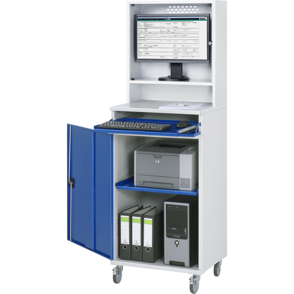 Número de imagen del producto 3: Armario para ordenador RAU, H x A x F 1.895 x 650 x 520 mm, con 1 puerta batiente, bandeja extraíble para el teclado y alojamiento para el monitor
