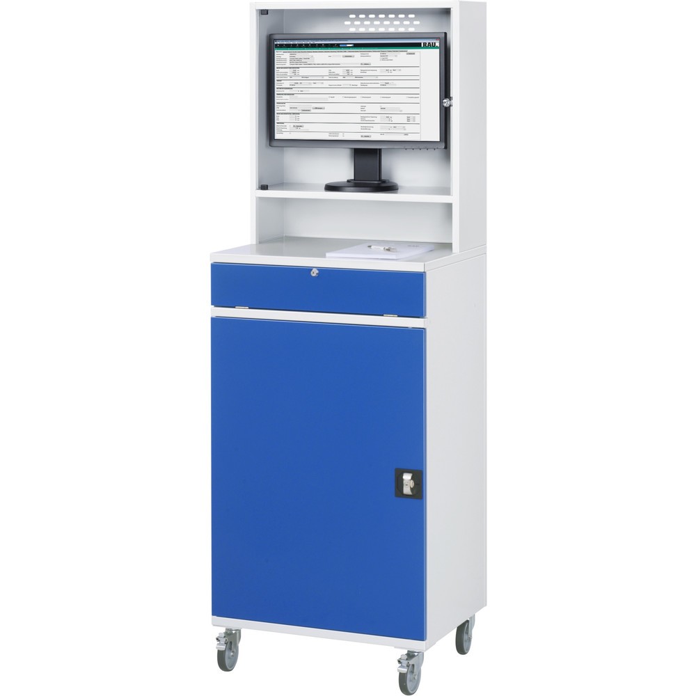 Número de imagen del producto 4: Armario para ordenador RAU, H x A x F 1.895 x 650 x 520 mm, con 1 puerta batiente, bandeja extraíble para el teclado y alojamiento para el monitor