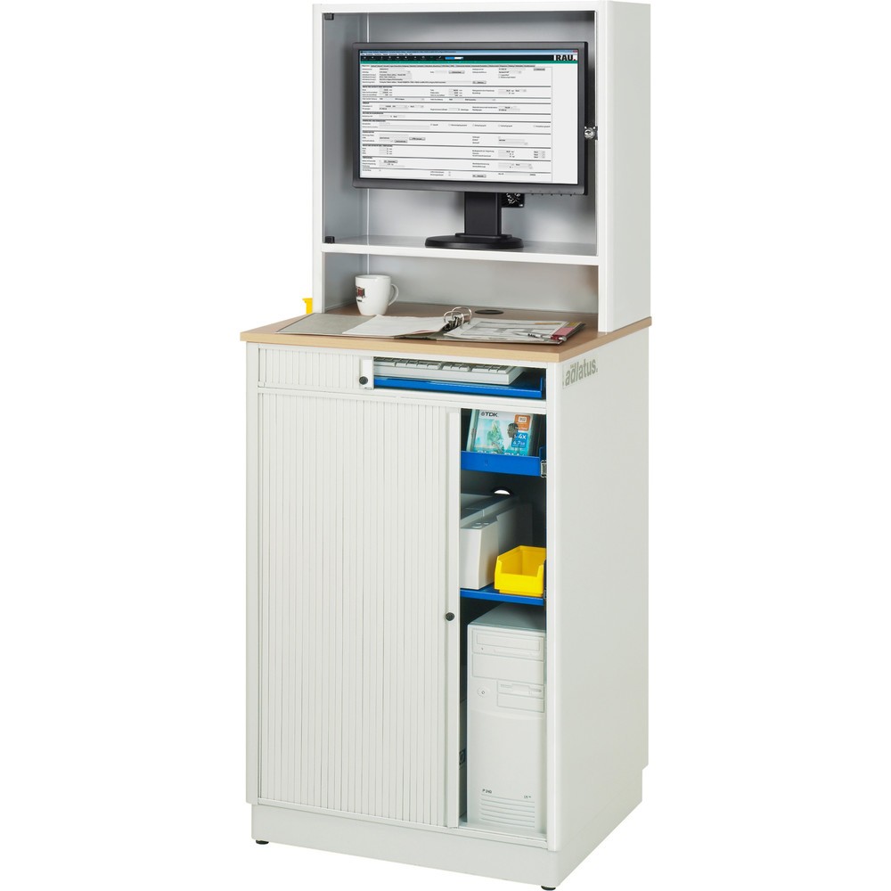 Número de imagen del producto 3: Módulos para ordenador RAU, H x A x F 1.810 x 720 x 660 mm, tablero de trabajo decorado en haya, con persianas, regleta de enchufes