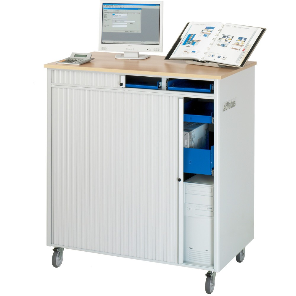Número de imagen del producto 4: Módulos para ordenador RAU, H x A x F 1.100 x 1.030 x 660 mm, tablero de trabajo decorado en haya, con persianas, regleta de enchufes, cajón