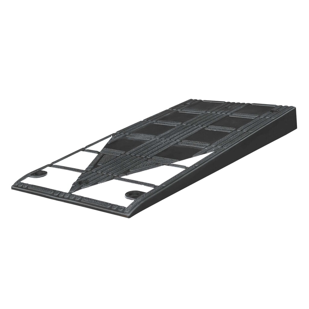 Rampa de bordillo MORAVIA de caucho vulcanizado, AxHxF 450 x 75 x 1.000 mm, negro y blanco, con material de fijación Imagen del producto: Rampa de bordillo MORAVIA de caucho vulcanizado, AxHxF 450 x 75 x 1.000 mm, negro y blanco, con material de fijación