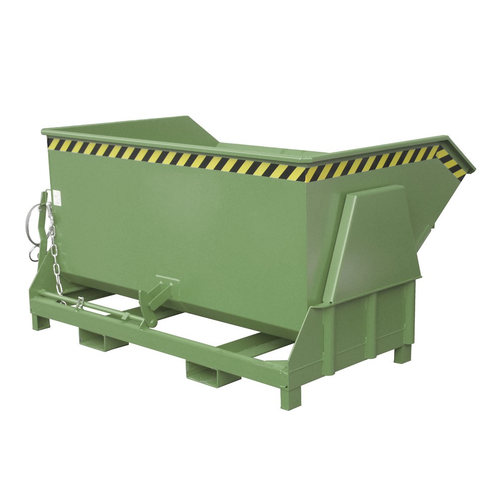 Número de imagen del producto 1: Bauer® Volquete con mecanismo desenrollador de volqueo Premium, forma constructiva ancha, pintado, sin tapa, volumen 1,5 m³, RAL 6011 verde reseda