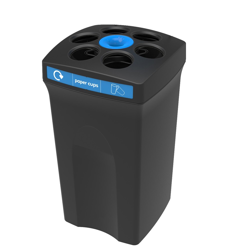 Imagen del producto: Recolector de vasos ENVIROBIN Envirocup XL con depósito integrado, negro/azul, etiqueta "vasos de papel"