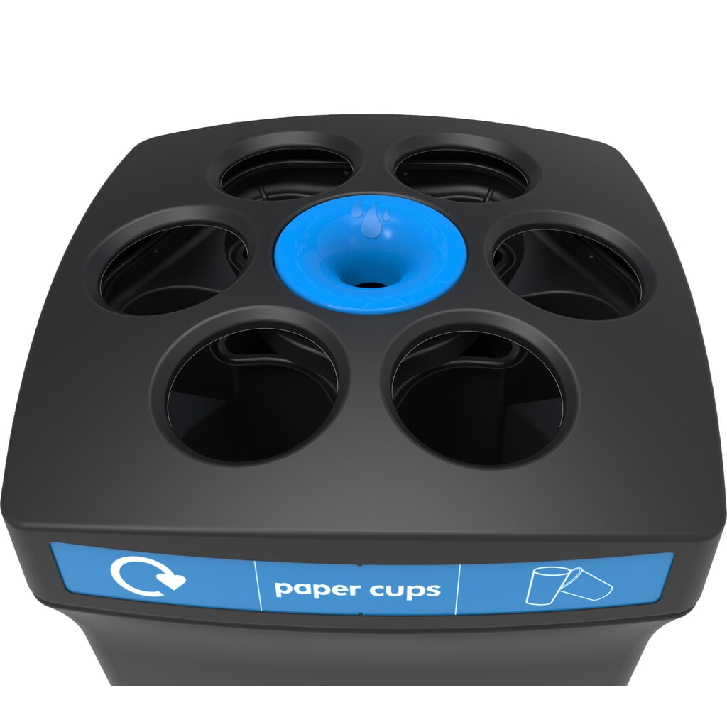Recolector de vasos ENVIROBIN Envirocup XL con depósito integrado, negro/azul, etiqueta "vasos de papel" Número de imagen del producto 2: Recolector de vasos ENVIROBIN Envirocup XL con depósito integrado, negro/azul, etiqueta "vasos de papel"