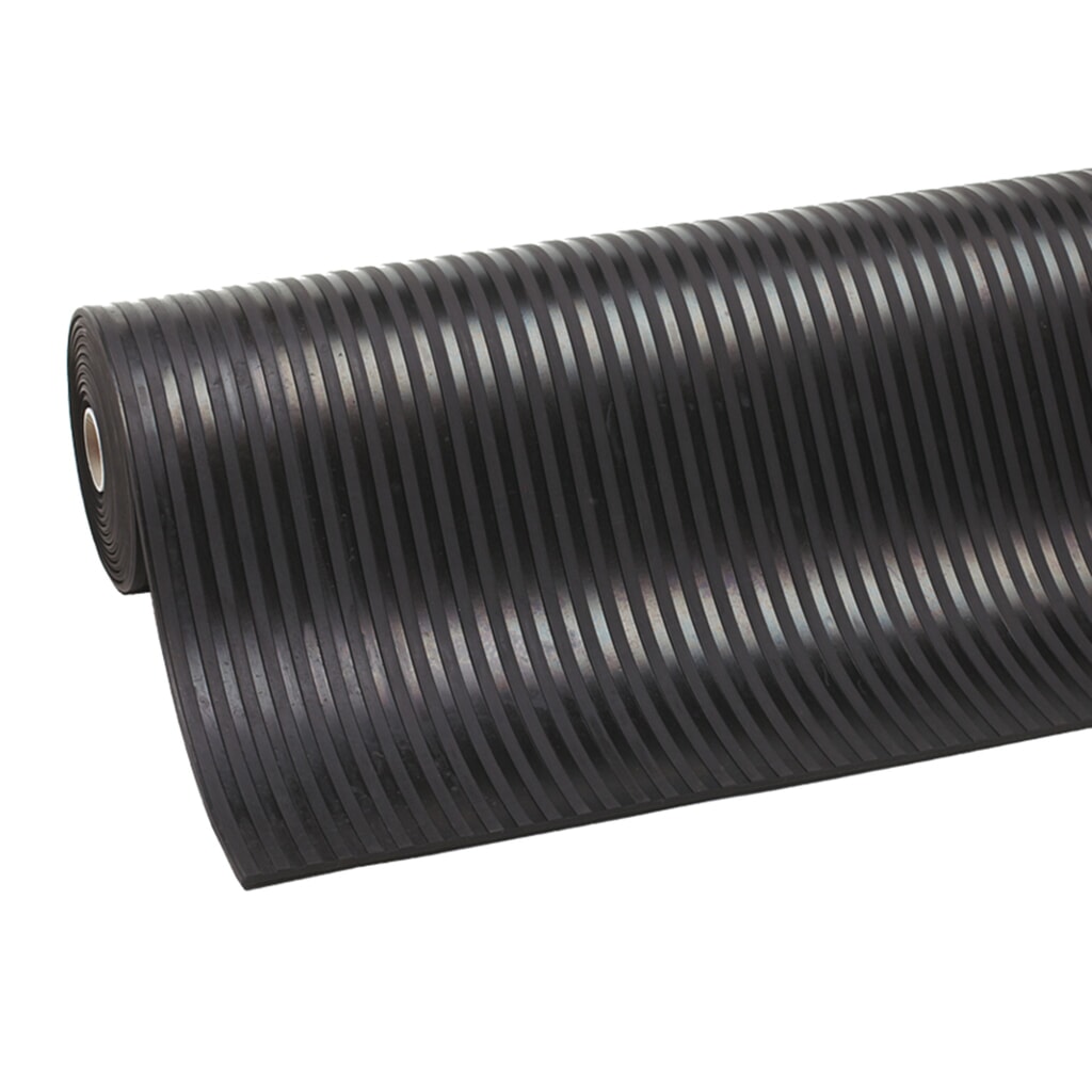 Baldosa de goma NoTrax Rib ‘n’ Roll P3™, ranurado grueso, A x L 1.000 x 10.000 mm, negra Número de imagen del producto 1: Baldosa de goma NoTrax Rib ‘n’ Roll P3™, ranurado grueso, A x L 1.000 x 10.000 mm, negra