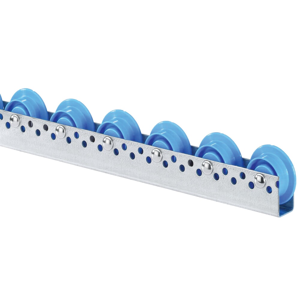 Imagen del producto: Riel de rodillos universal, rodillos de plástico, con llanta, paso 100 mm, capacidad de carga por rollo 10