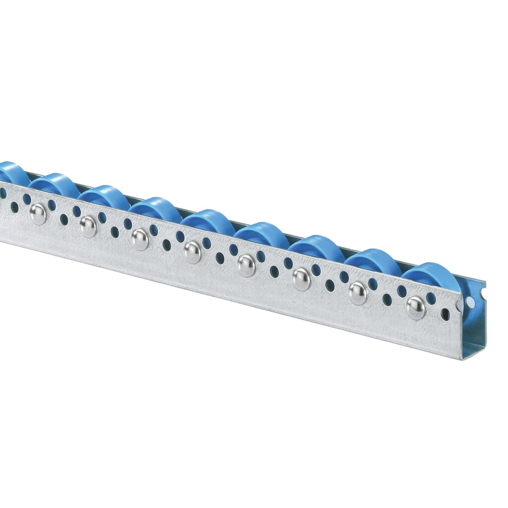 Imagen del producto: Riel de rodillos universal, rodillos de plástico, paso 100 mm, capacidad de carga por rollo 10 kg