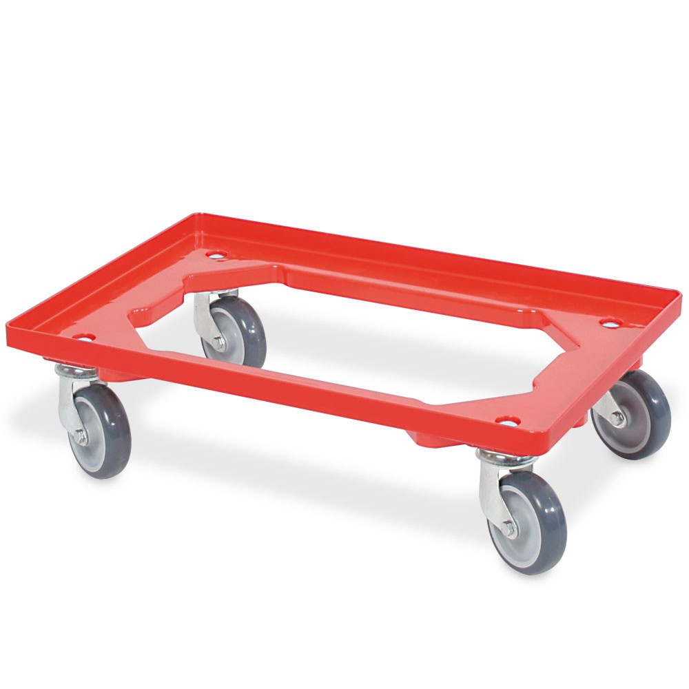 Número de imagen del producto 1: Rodillo de transporte para eurocontenedor apilable 600x400 mm rojo, 4 ruedas giratorias, ruedas de caucho gris