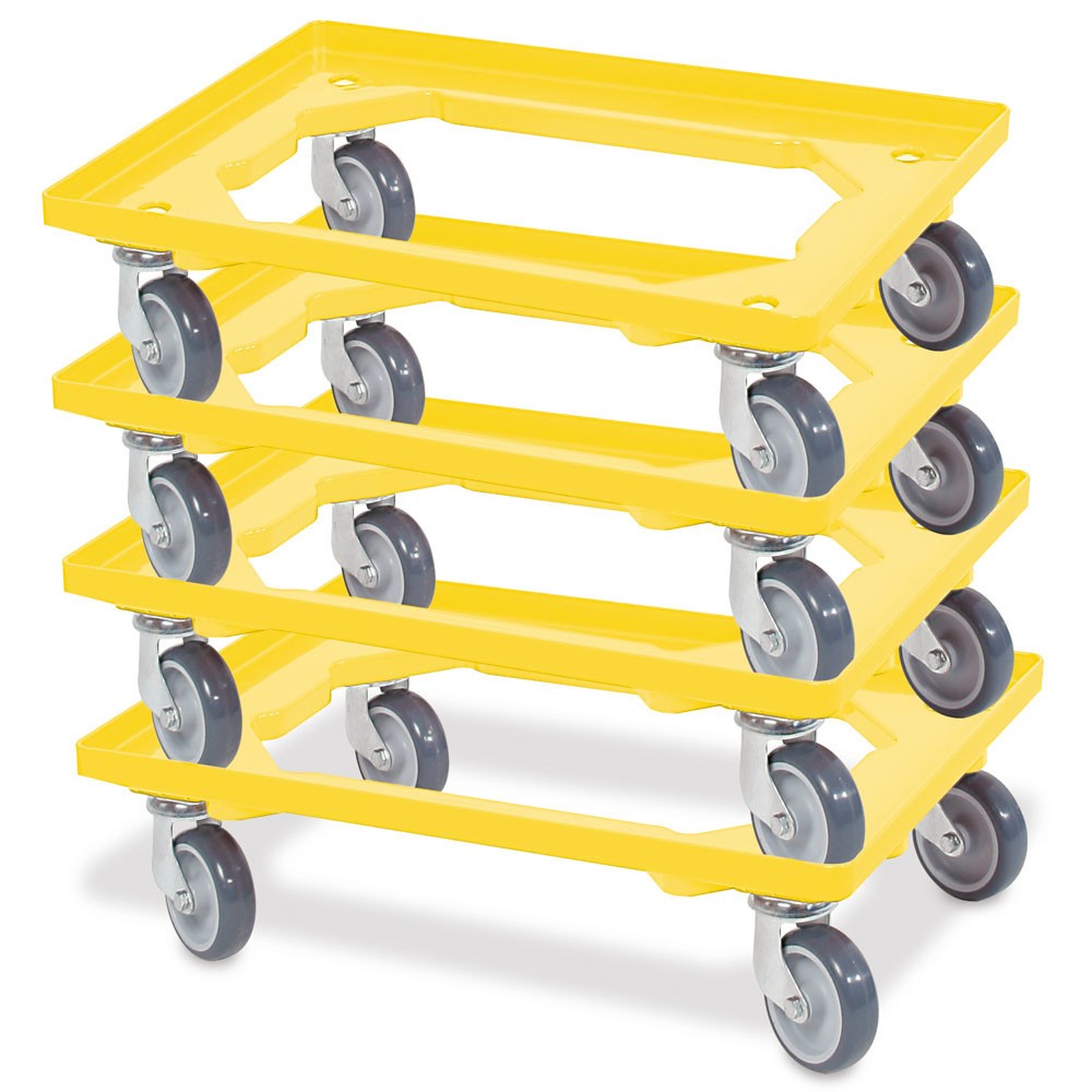 Número de imagen del producto 2: Rodillo de transporte para eurocontenedor apilable 600x400 mm amarillo, 4 ruedas giratorias, ruedas de caucho gris