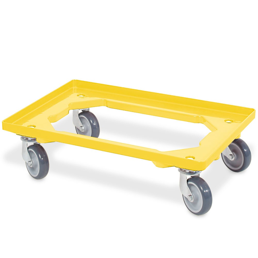 Número de imagen del producto 1: Rodillo de transporte para eurocontenedor apilable 600x400 mm amarillo, 4 ruedas giratorias, ruedas de caucho gris