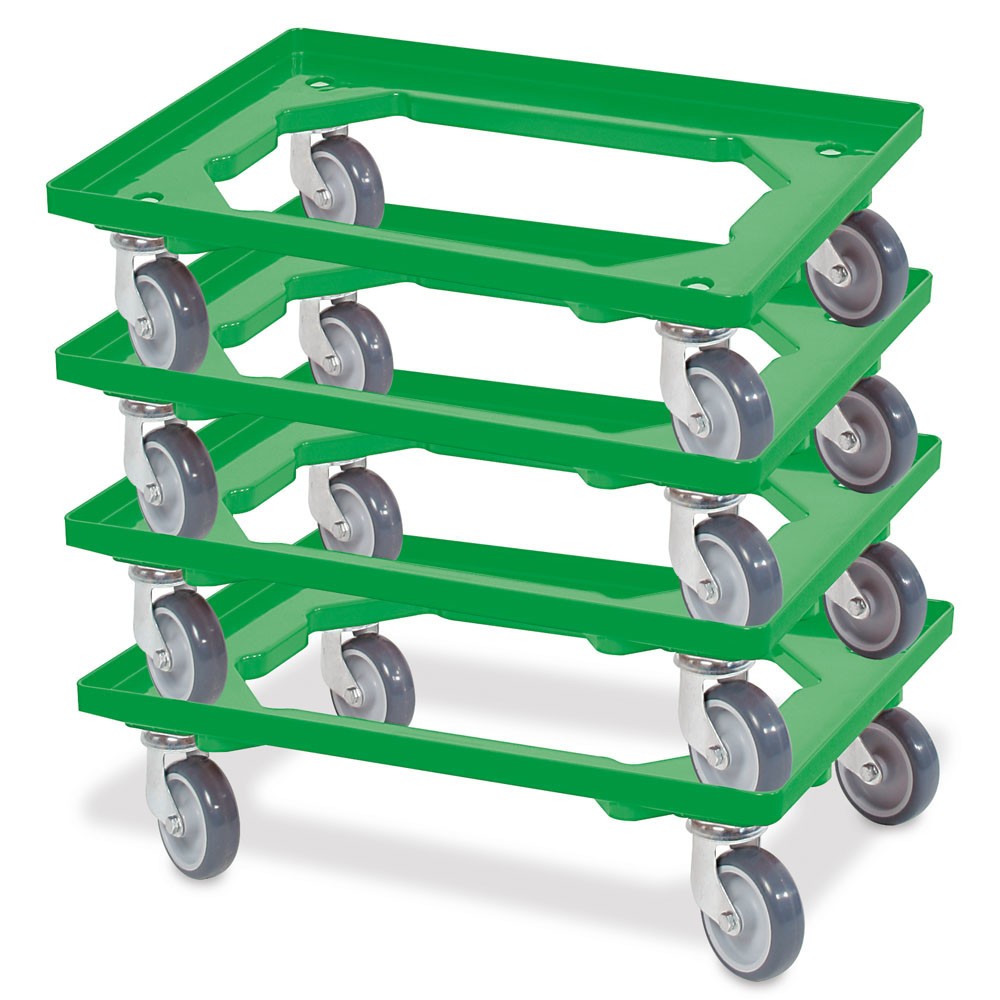 Número de imagen del producto 2: Rodillo de transporte para eurocontenedor apilable 600x400 mm verde, 4 ruedas giratorias, ruedas de caucho gris