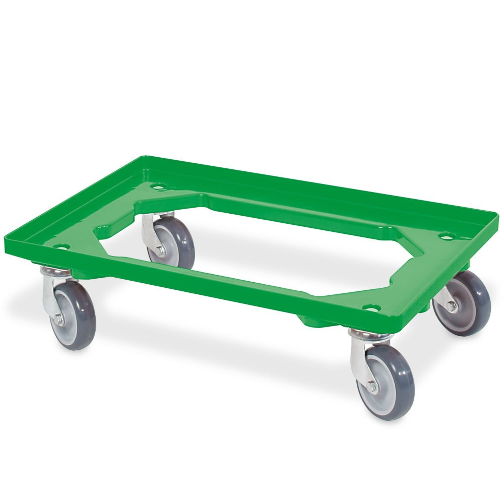 Imagen del producto: Rodillo de transporte para eurocontenedor apilable 600x400 mm verde, 4 ruedas giratorias, ruedas de caucho gris