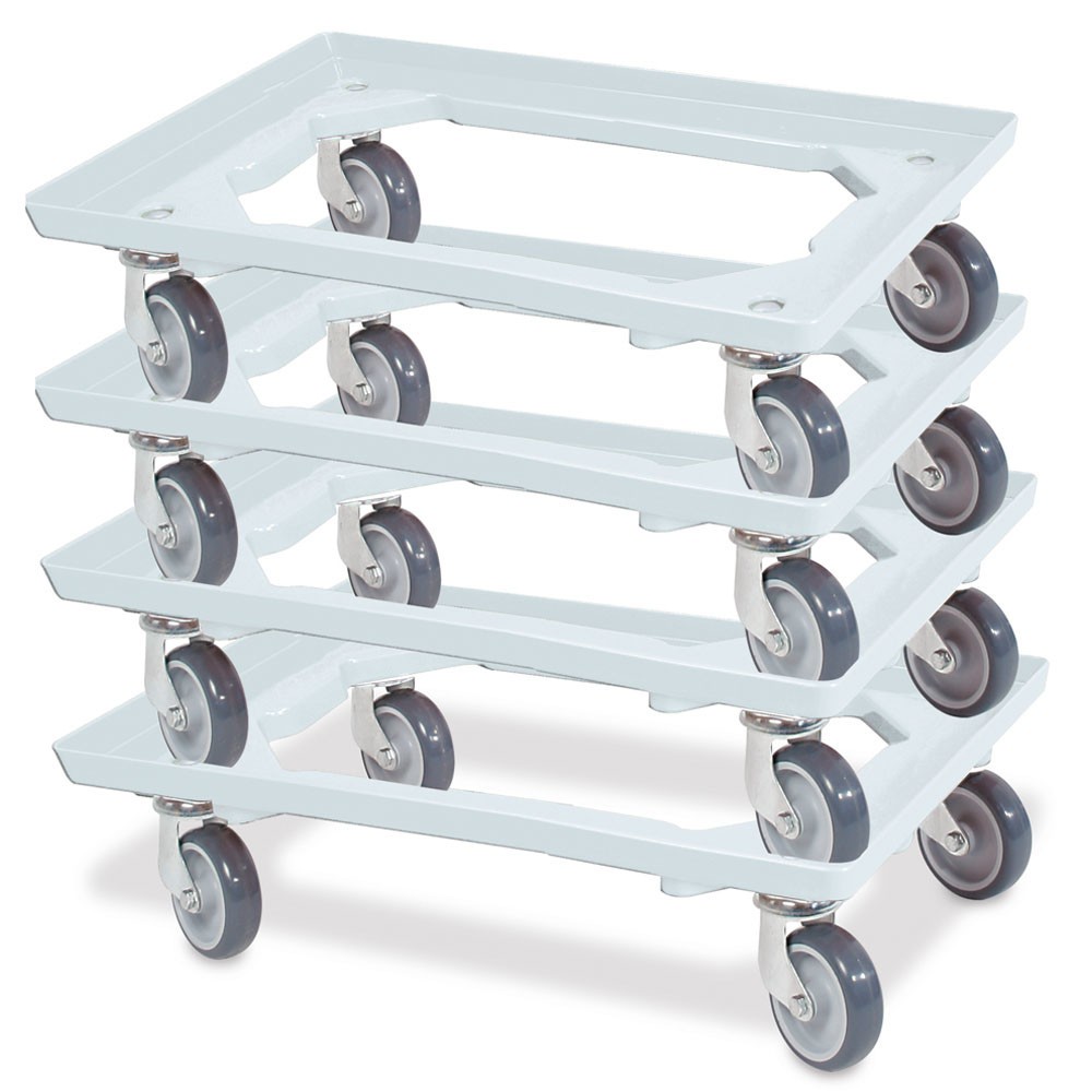 Número de imagen del producto 2: Rodillo de transporte para eurocontenedor apilable 600x400 mm blanco, 4 ruedas giratorias, ruedas de caucho gris