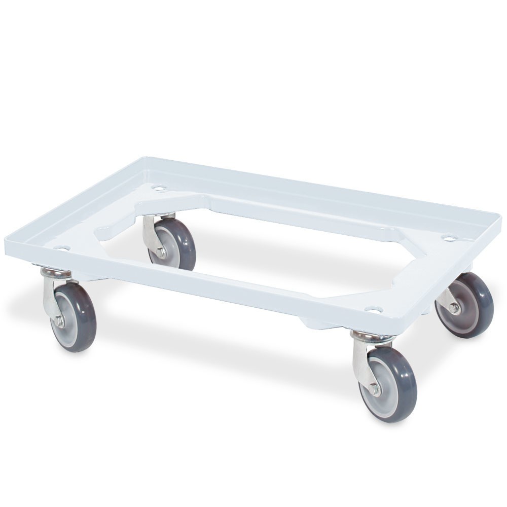 Número de imagen del producto 1: Rodillo de transporte para eurocontenedor apilable 600x400 mm blanco, 4 ruedas giratorias, ruedas de caucho gris