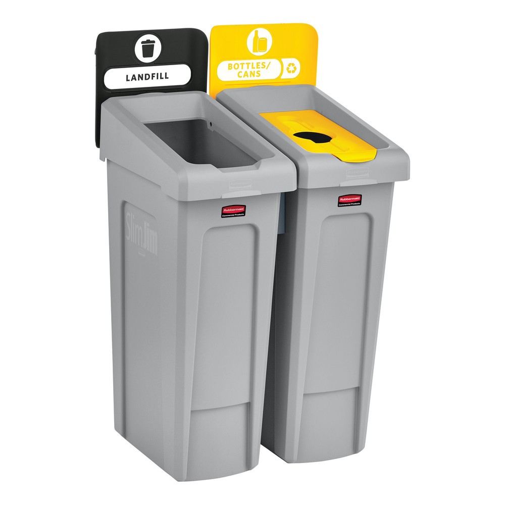 Número de imagen del producto 3: Rubbermaid® Slim Jim Recycling Station Starter Set, con contenedor de reciclaje de 87 litros, tapa abierta, conector a presión