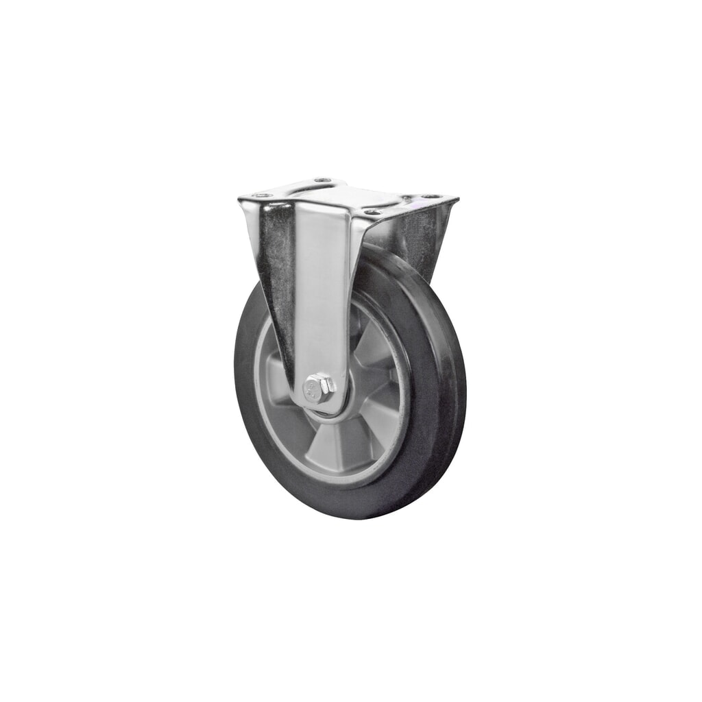 Rueda de transporte de goma elástica, negra, rueda de carga, rodamiento de bolas, pletina, Ø x ancho 200 x 50 mm, CC 350 kg