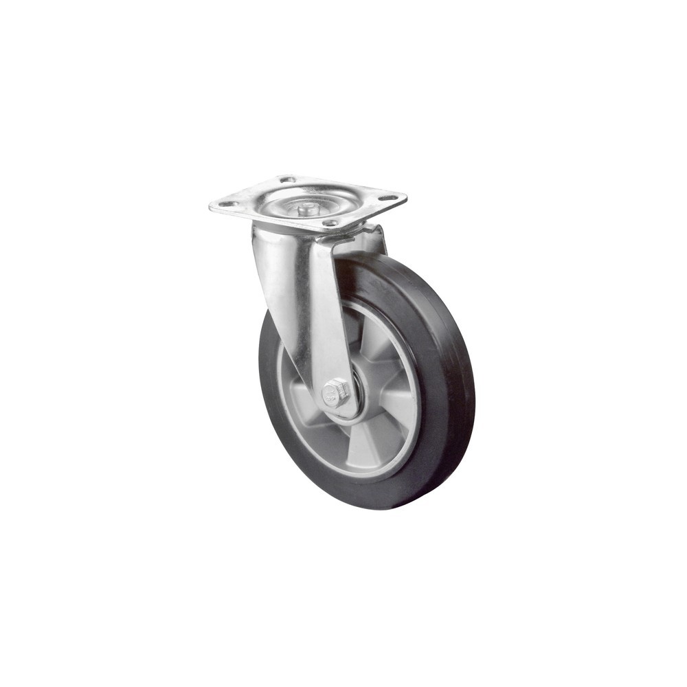 Imagen del producto: Rueda de transporte de goma elástica, negra, rueda directriz, rodamiento de bolas, pletina, Ø x ancho 100 x 40 mm, CC 150 kg