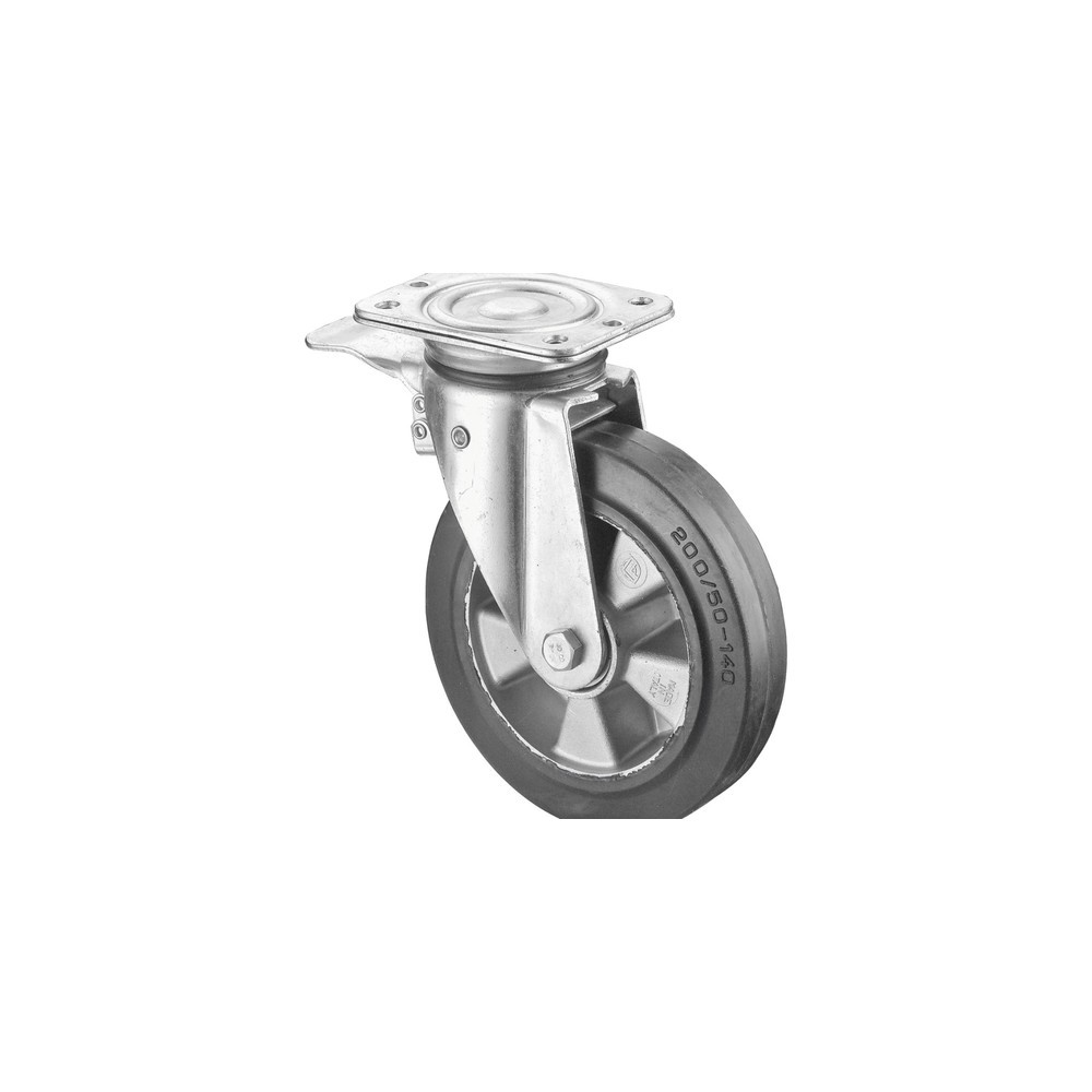 Imagen del producto: Rueda para cargas pesadas, de goma elástica, rueda directriz con bloqueo, rodamiento de bolas, pletina, Ø x ancho 125 x 50 mm, CC 220 kg