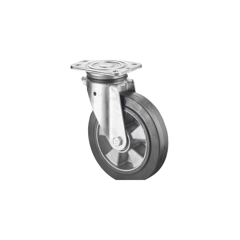 Imagen del producto: Rueda para cargas pesadas, de goma elástica, rueda directriz, rodamiento de bolas, pletina, Ø x ancho 100 x 40 mm, CC 150 kg