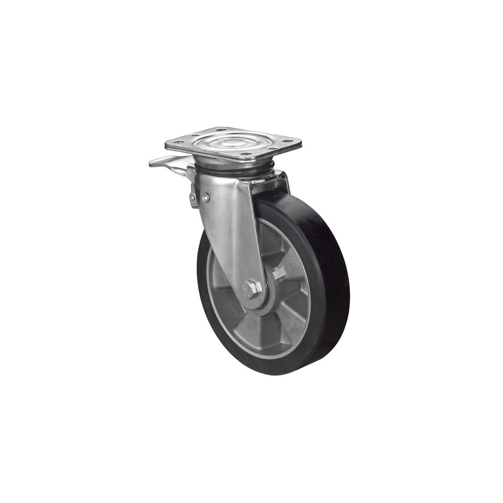 Imagen del producto: Rueda para cargas pesadas de poliuretano fundido, rueda directriz con bloqueo, rodamiento de bolas, pletina, Ø x ancho 160 x 50 mm, CC 500 kg