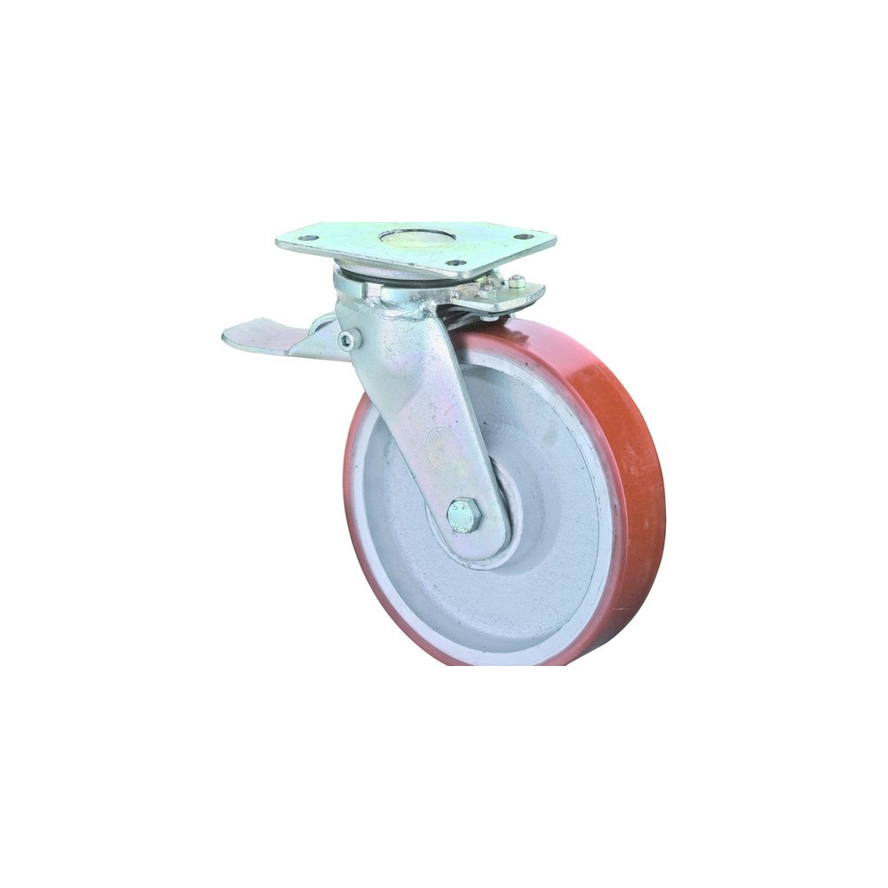 Imagen del producto: Rueda para cargas pesadas Prothane® de poliuretano fundido, rueda directriz con bloqueo, rodamiento de bolas, pletina, Ø x ancho 100 x 50 mm, CC 400 kg