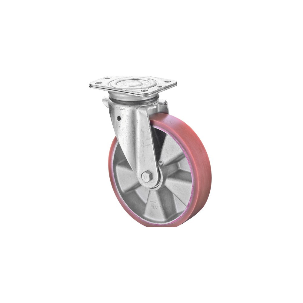 Imagen del producto: Rueda para cargas pesadas Prothane® de poliuretano fundido, rueda directriz, rodamiento de bolas, pletina, Ø x ancho 100 x 40 mm, CC 280 kg