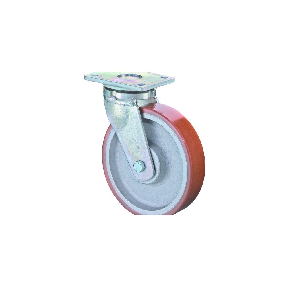 Imagen del producto: Rueda para cargas pesadas Prothane® de poliuretano fundido, rueda directriz, rodamiento de bolas, pletina, Ø x ancho 200 x 50 mm, CC 1.000 kg