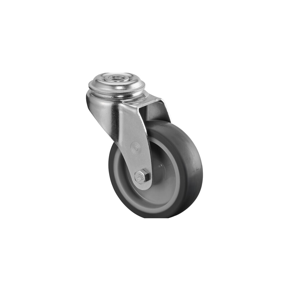 Rueda TPE, rueda directriz, cojinete de fricción, orificio único, Ø x ancho 75 x 25 mm, CC 60 kg Imagen del producto: Rueda TPE, rueda directriz, cojinete de fricción, orificio único, Ø x ancho 75 x 25 mm, CC 60 kg